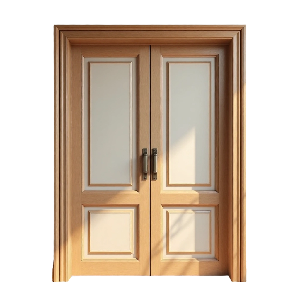 Double Wooden Door with Frosted Glass Panels